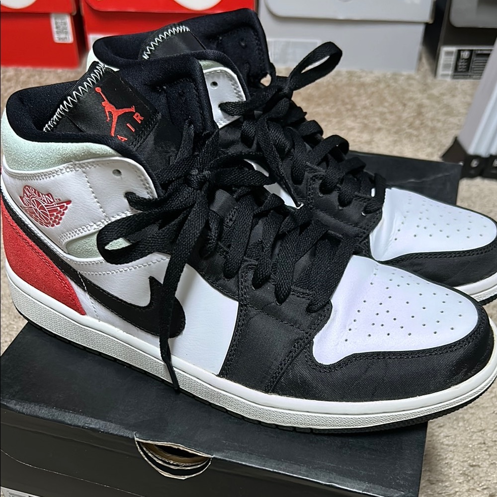 Jordan Men's Black, White, and Red High-Top Sneakers